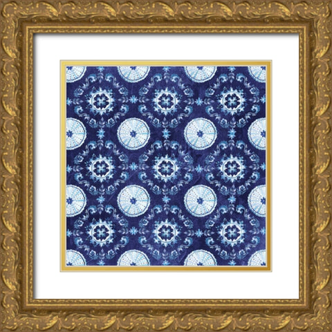 Artisan Medallions Indigo III Gold Ornate Wood Framed Art Print with Double Matting by Tre Sorelle Studios