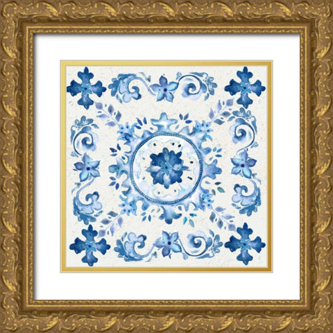 Artisan Medallions White/Blue III Gold Ornate Wood Framed Art Print with Double Matting by Tre Sorelle Studios