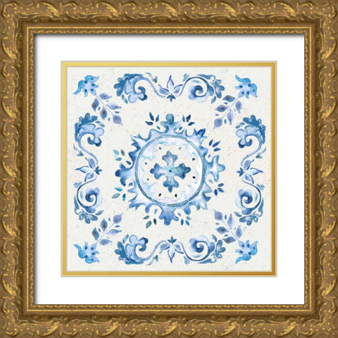 Artisan Medallions White/Blue IV Gold Ornate Wood Framed Art Print with Double Matting by Tre Sorelle Studios