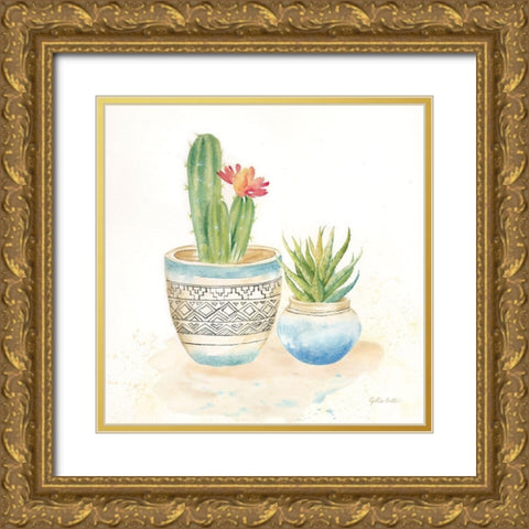 Cactus Pots I Gold Ornate Wood Framed Art Print with Double Matting by Coulter, Cynthia