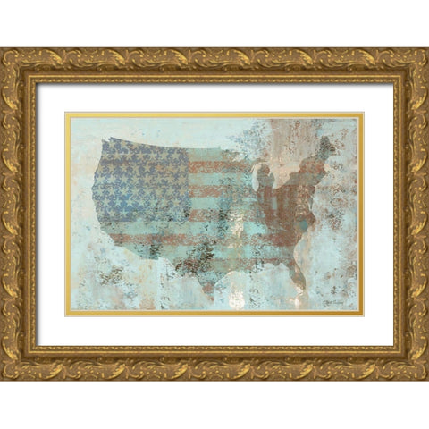 Vintage USA Map Gold Ornate Wood Framed Art Print with Double Matting by Cusson, Marie Elaine