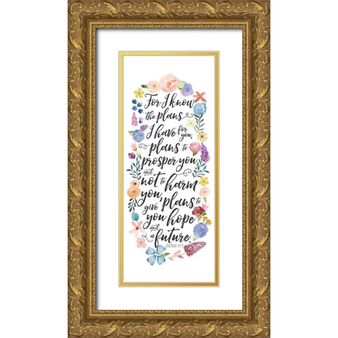 Floral Bible Verse Panel I Gold Ornate Wood Framed Art Print with Double Matting by Noonday Design