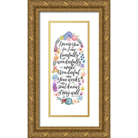 Floral Bible Verse Panel II Gold Ornate Wood Framed Art Print with Double Matting by Noonday Design