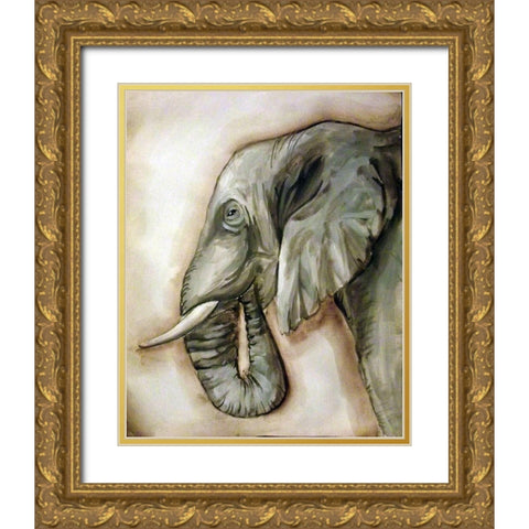 Elephant Portrait Gold Ornate Wood Framed Art Print with Double Matting by Tre Sorelle Studios