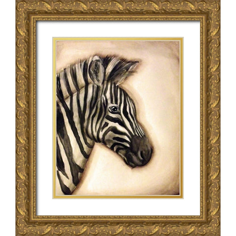 Zebra Portrait Gold Ornate Wood Framed Art Print with Double Matting by Tre Sorelle Studios