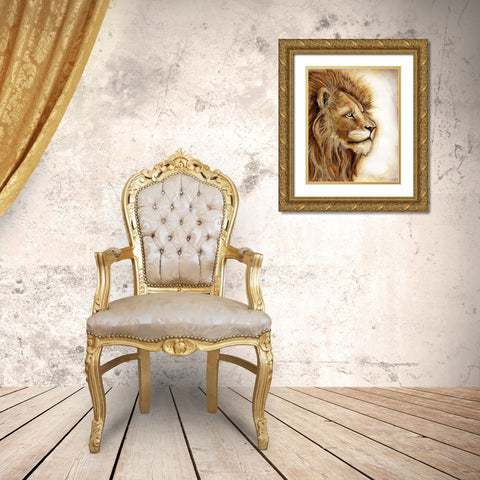 Lion Portrait Gold Ornate Wood Framed Art Print with Double Matting by Tre Sorelle Studios