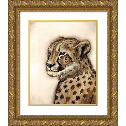 Cheetah Portrait Gold Ornate Wood Framed Art Print with Double Matting by Tre Sorelle Studios