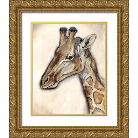 Giraffe Portrait Gold Ornate Wood Framed Art Print with Double Matting by Tre Sorelle Studios