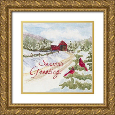Christmas in the Country I Happy Holidays Gold Ornate Wood Framed Art Print with Double Matting by Reed, Tara