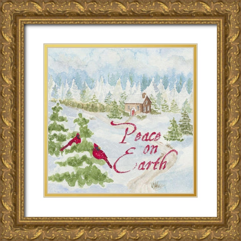Christmas in the Country III Peace on Earth Gold Ornate Wood Framed Art Print with Double Matting by Reed, Tara