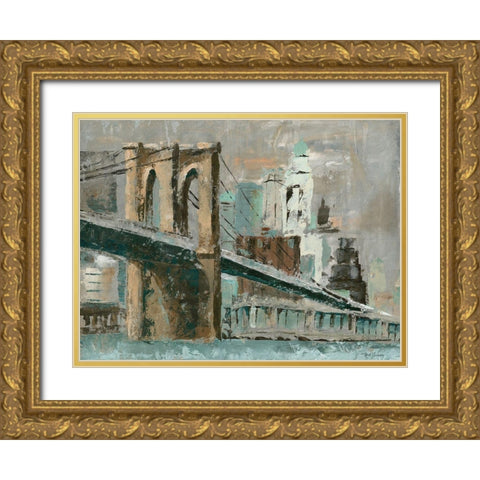 Brooklyn Bridge Cityscape Gold Ornate Wood Framed Art Print with Double Matting by Cusson, Marie Elaine