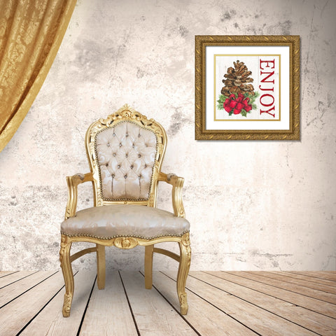 Home for the Holidays Enjoy Pine cone Gold Ornate Wood Framed Art Print with Double Matting by Reed, Tara