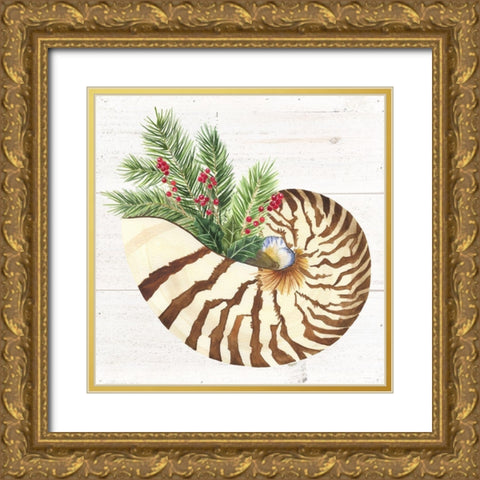Christmas by the Sea Nautilus square Gold Ornate Wood Framed Art Print with Double Matting by Reed, Tara