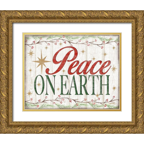 Peace on Earth Woodgrain sign Gold Ornate Wood Framed Art Print with Double Matting by Killeen, Jen