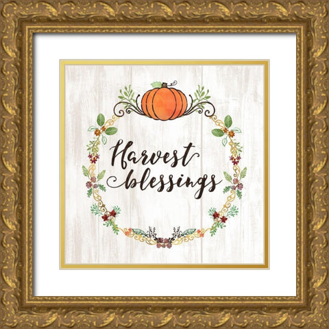 Pumpkin Spice Harvest Blessings Gold Ornate Wood Framed Art Print with Double Matting by Noonday Designs