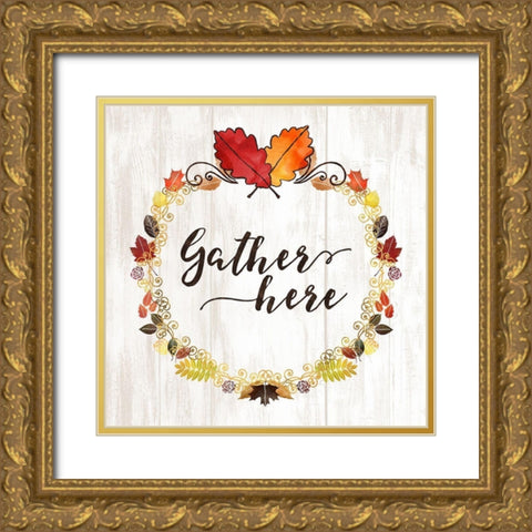 Pumpkin Spice Gather Here Gold Ornate Wood Framed Art Print with Double Matting by Noonday Designs