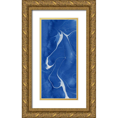 Blue Marble Panel Trio I Gold Ornate Wood Framed Art Print with Double Matting by Green, Nancy