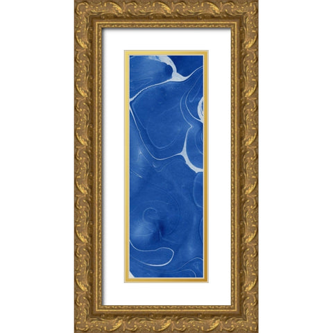 Blue Marble Panel Trio II Gold Ornate Wood Framed Art Print with Double Matting by Green, Nancy