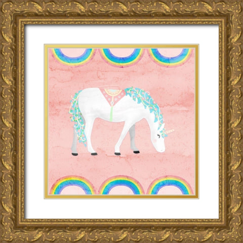 Rainbow Unicorn III Gold Ornate Wood Framed Art Print with Double Matting by Noonday Design