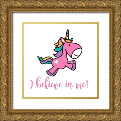 Happy Unicorn I Gold Ornate Wood Framed Art Print with Double Matting by Reed, Tara