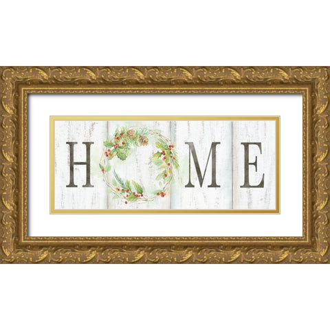 Holiday Wreath Home Sign Gold Ornate Wood Framed Art Print with Double Matting by Coulter, Cynthia