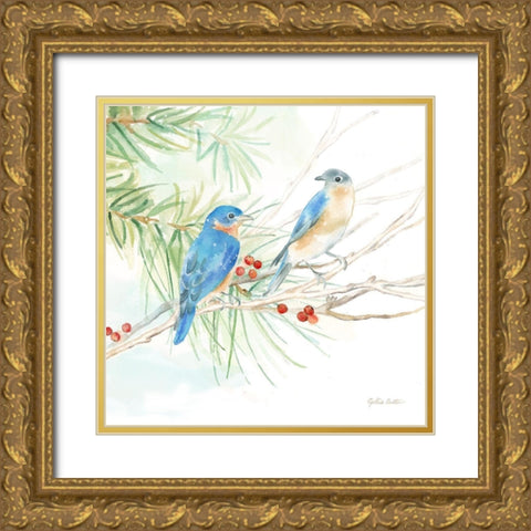 Winter Birds III Bluebirds Gold Ornate Wood Framed Art Print with Double Matting by Coulter, Cynthia