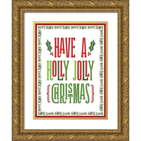 Colorful Christmas with border I Gold Ornate Wood Framed Art Print with Double Matting by Noonday Designs