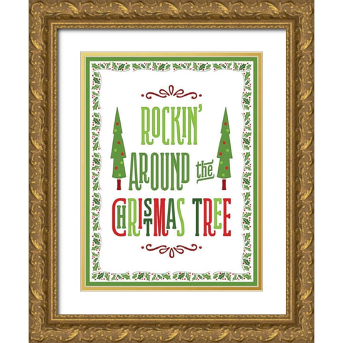 Colorful Christmas with border II Gold Ornate Wood Framed Art Print with Double Matting by Noonday Designs