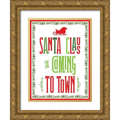 Colorful Christmas with border III Gold Ornate Wood Framed Art Print with Double Matting by Noonday Designs