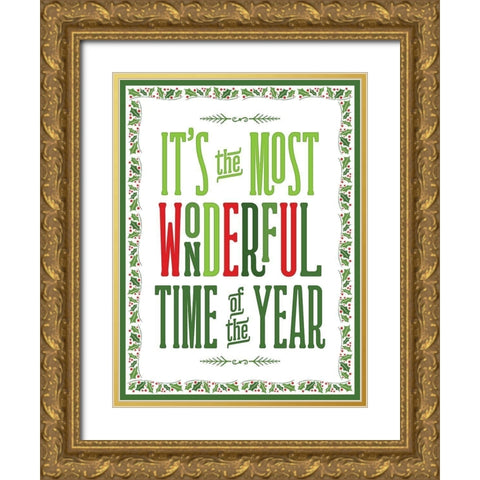 Colorful Christmas with border IV Gold Ornate Wood Framed Art Print with Double Matting by Noonday Designs