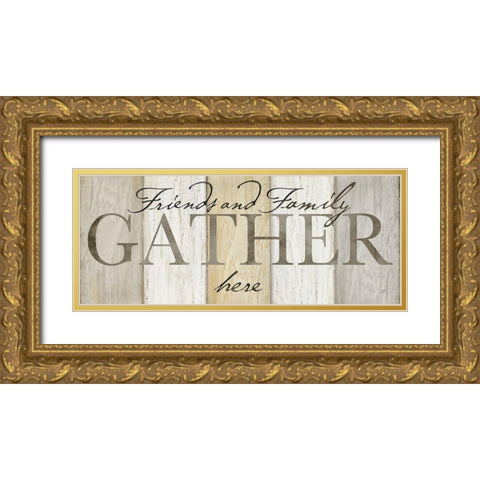 Family Gather Neutral Sign Gold Ornate Wood Framed Art Print with Double Matting by Coulter, Cynthia