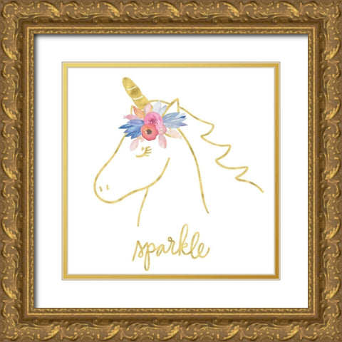 Golden Unicorn III Sparkle Gold Ornate Wood Framed Art Print with Double Matting by Noonday Design