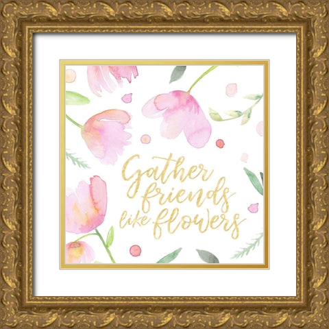 Soft Pink Flowers Friends I Gold Ornate Wood Framed Art Print with Double Matting by Noonday Design