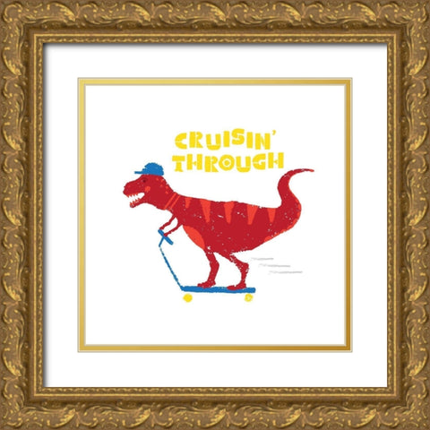 Dinos on the Move IV Gold Ornate Wood Framed Art Print with Double Matting by Noonday Design