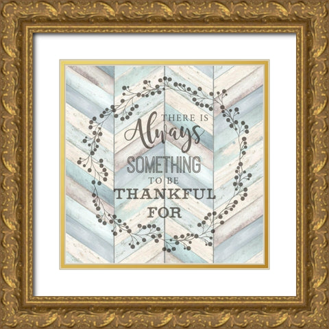 Always Thankful Chevron Gold Ornate Wood Framed Art Print with Double Matting by Tre Sorelle Studios