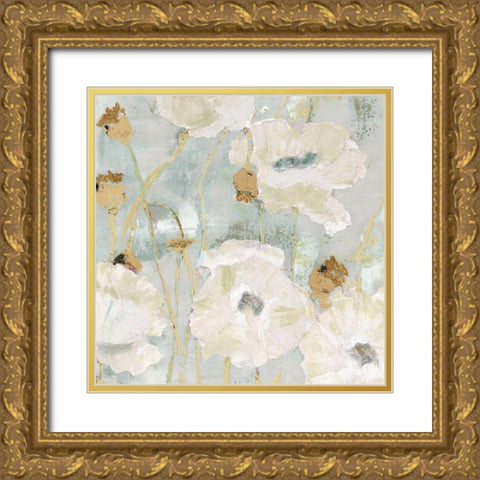 Poppies in the Wind Cream square Gold Ornate Wood Framed Art Print with Double Matting by Cusson, Marie Elaine