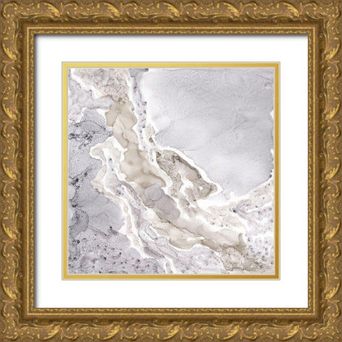 Silver and Grey Mineral Abstract Gold Ornate Wood Framed Art Print with Double Matting by Reed, Tara