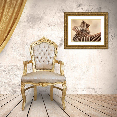 Zebra looking over shoulder Gold Ornate Wood Framed Art Print with Double Matting by Michal, Susan