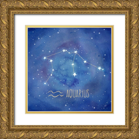 Star Sign Aquarius Gold Ornate Wood Framed Art Print with Double Matting by Coulter, Cynthia