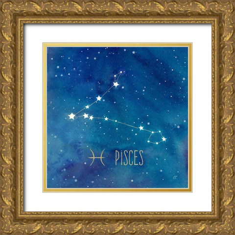Star Sign Pisces Gold Ornate Wood Framed Art Print with Double Matting by Coulter, Cynthia