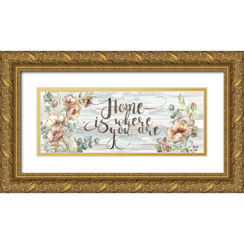 Blush Poppies and Eucalyptus Home Sign Gold Ornate Wood Framed Art Print with Double Matting by Tre Sorelle Studios