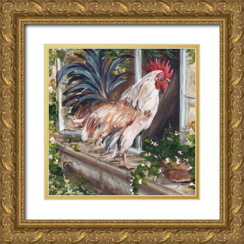 French Country Rooster Gold Ornate Wood Framed Art Print with Double Matting by Tre Sorelle Studios