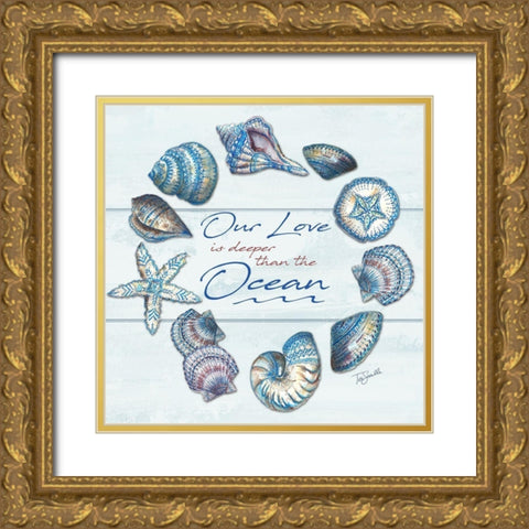 Bohemian Shell Wreath on shiplap Gold Ornate Wood Framed Art Print with Double Matting by Tre Sorelle Studios