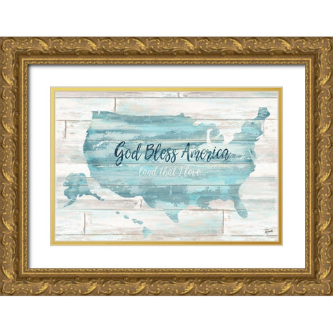 God Bless America USA Map Gold Ornate Wood Framed Art Print with Double Matting by Tre Sorelle Studios