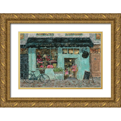 Parisian Flower Shop Gold Ornate Wood Framed Art Print with Double Matting by Cusson, Marie Elaine