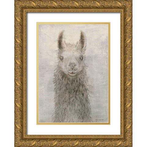 Llama Portrait Gold Ornate Wood Framed Art Print with Double Matting by Cusson, Marie Elaine