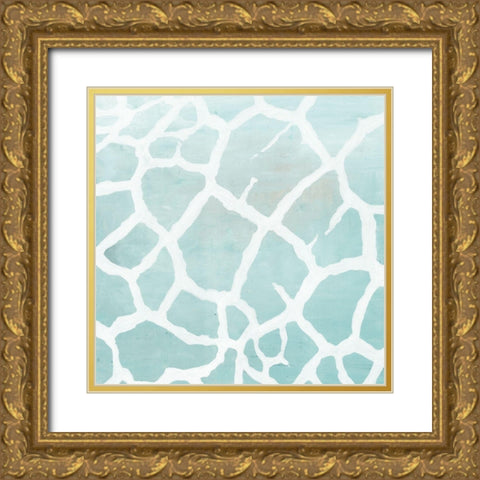 Soft Animal Prints Blue Giraffe Gold Ornate Wood Framed Art Print with Double Matting by Cusson, Marie Elaine
