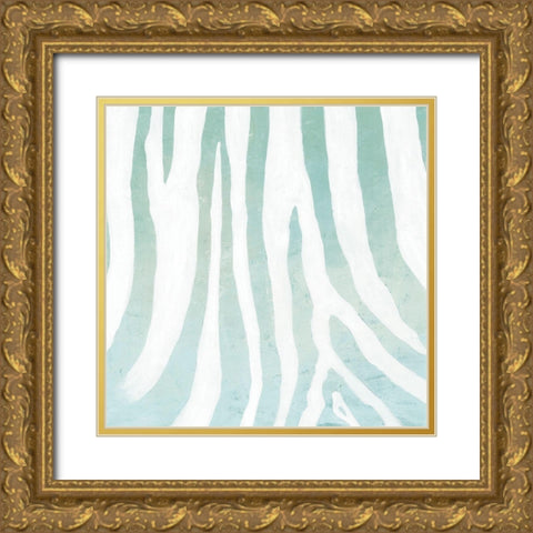 Soft Animal Prints Blue Zebra Gold Ornate Wood Framed Art Print with Double Matting by Cusson, Marie Elaine