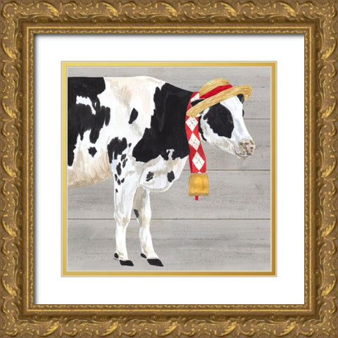 Intellectual Animals I Cow and Bell Gold Ornate Wood Framed Art Print with Double Matting by Reed, Tara