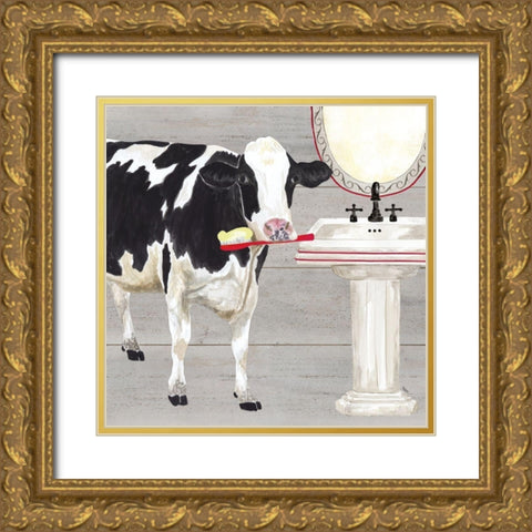 Bath time for Cows Sink Gold Ornate Wood Framed Art Print with Double Matting by Reed, Tara